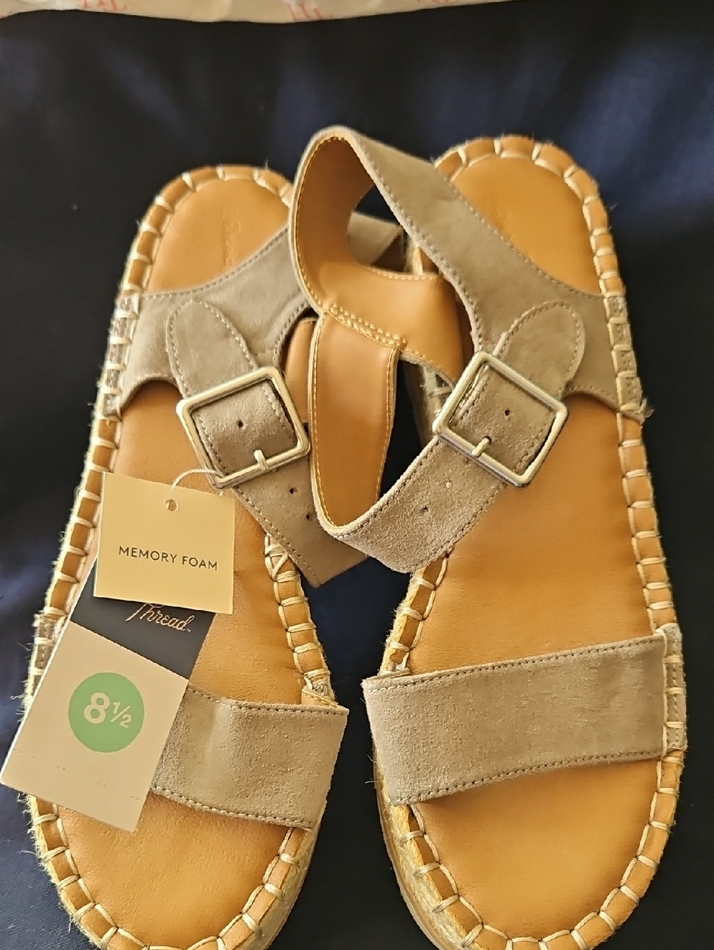 Beige Suede Espadrille Sandals with Memory Foam - Women's 8½